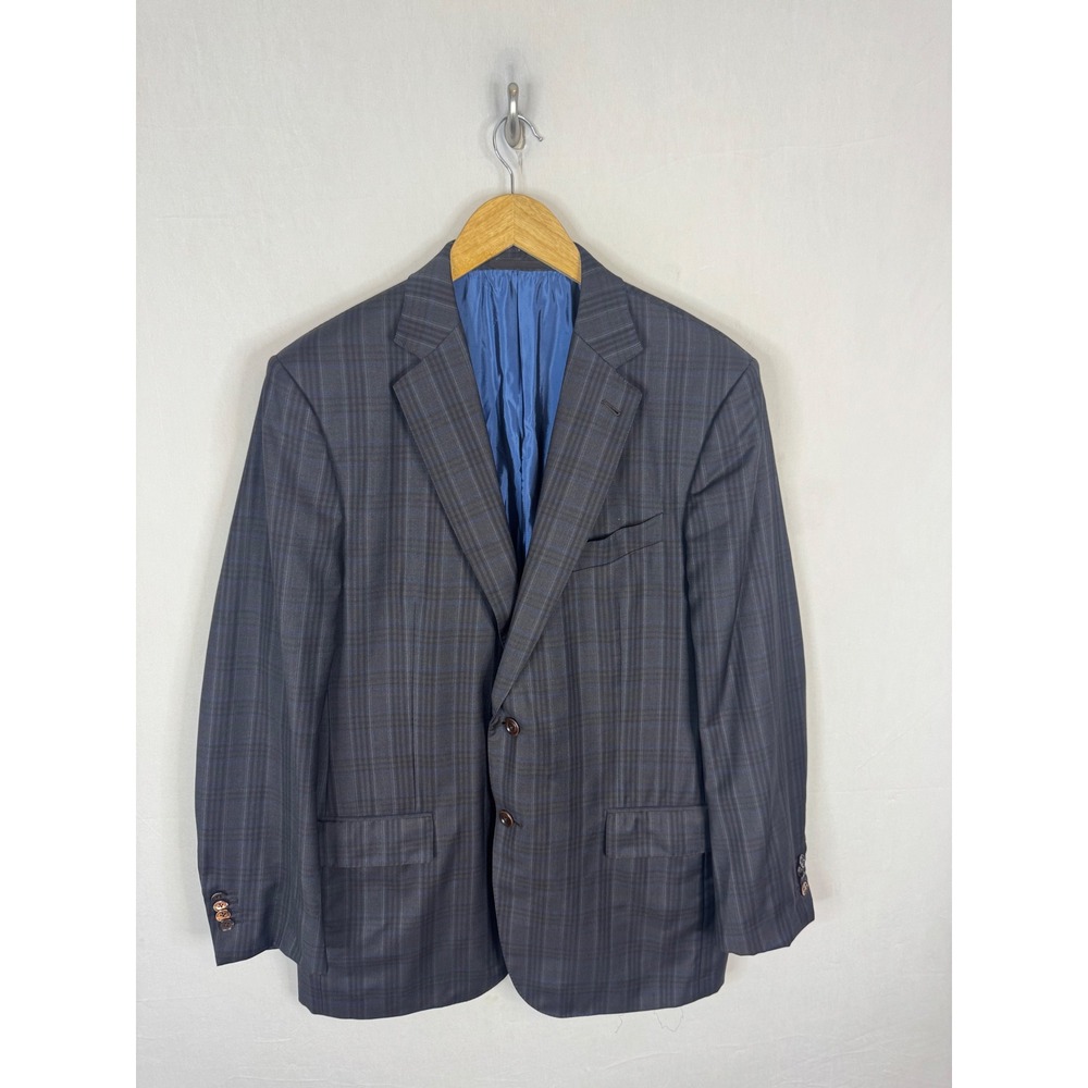 Ermenegildo Zegna Mila Trofeo Light Wool Plaid Sport Coat Grey Blue US 44R